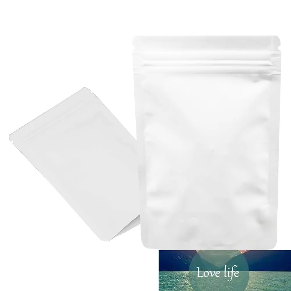 100pcs / lot står upp Paketväska Glänsande vit Aluminiumfolie Paketväska för Candy Coffee Storage Doypack Mylar Bag 3 Storlekar