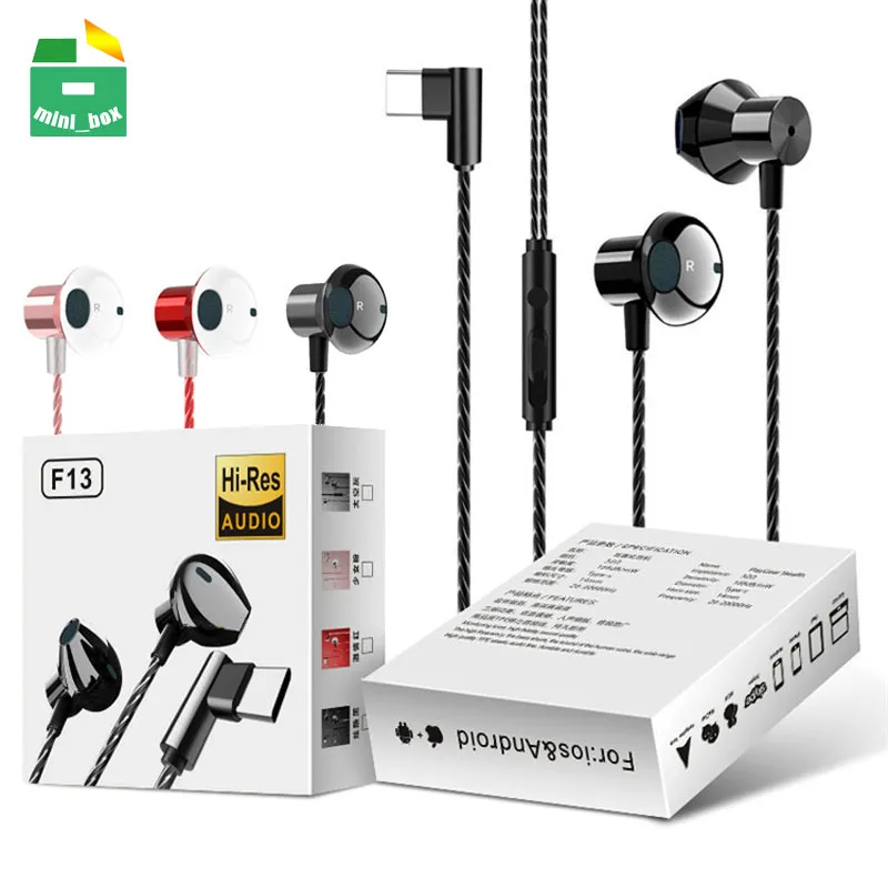 90 gradi Tipo C Auricolari 9D Stereo Bass UBS C Cuffie auricolari Cuffie Auricolare in metallo per Huawei P40 Xiaomi Smartphone 8SE