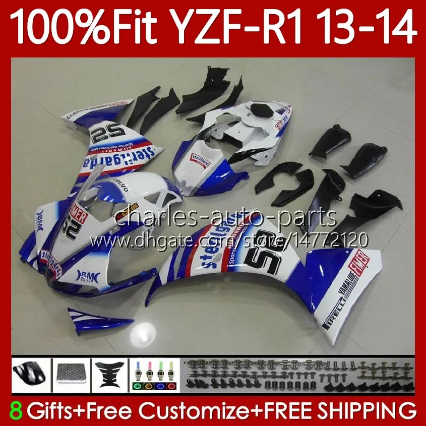 Kit de carénage OEM pour YAMAHA YZF-R1 YZF R 1 YZF1000 2013-2014 Carrosserie MOTO 97No.119 1000CC YZF R1 1000 CC YZFR1 13 14 Blanc bleu YZF-1000 2013 2014 Corps de moulage par injection