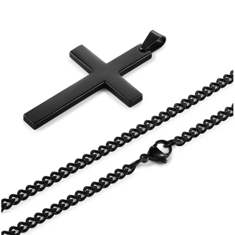 Collier Pendentif Croix De Jésus Pour Homme, Acier Inoxydable, Amulette De Prière, Bijoux Noirs Plaqués Odor