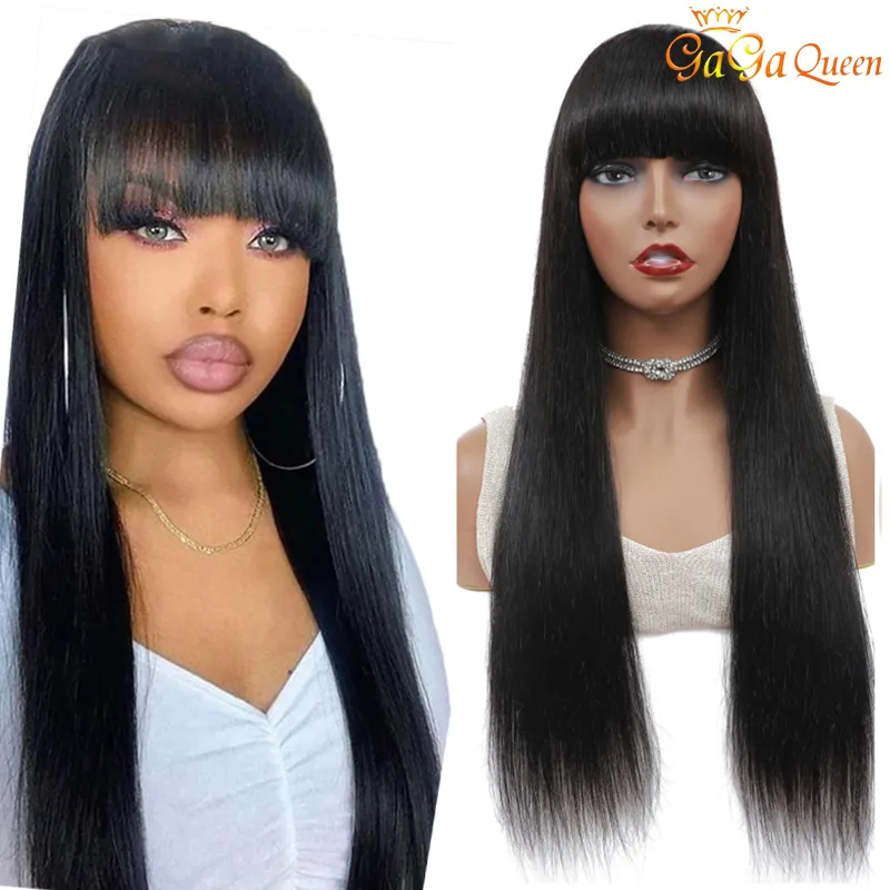 100% Human Hair Wig With Bangs 150% Density Human Hair Wigs For Women Machine Made Brazilian Straight Hair wig 10-30inch