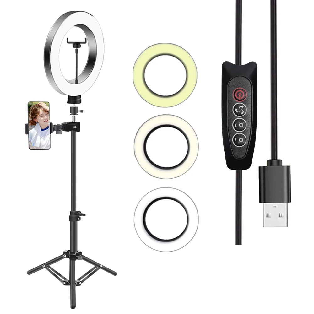 10 zoll Selfie Make-Up Ring Beleuchtung Video 26 cm Lampe Mit 2 M Ständer Led Live-Streaming Licht Selfie Mit telefon Halter Stativ