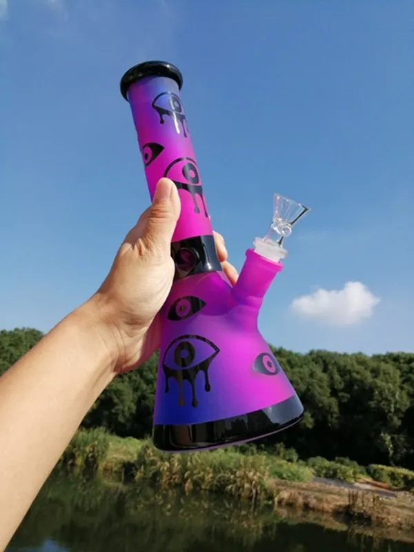 Hookahs Purple Beaker Bong Hosahs Downstem Perc Heady Dab Rigs Unika vattenbongar R￶kr￶r med 14 mm sk￥l