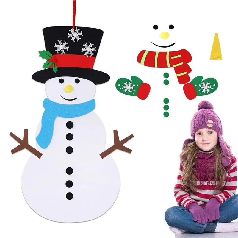 Staraise DIY Feutre Noël Bonhomme de neige Cadeaux de Noël pour enfants Kit de suspension murale avec décoration collante Jouets du Nouvel An 201028