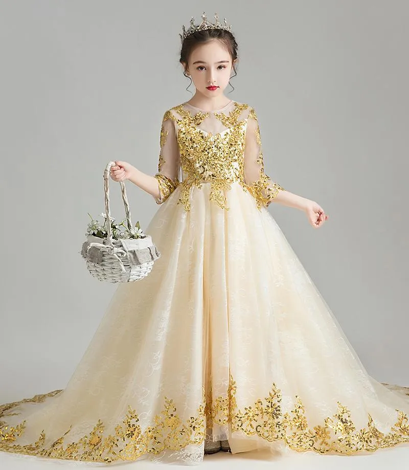 slim fit dress slacks Glam Party Gold Dress Size 3-4 main image 1