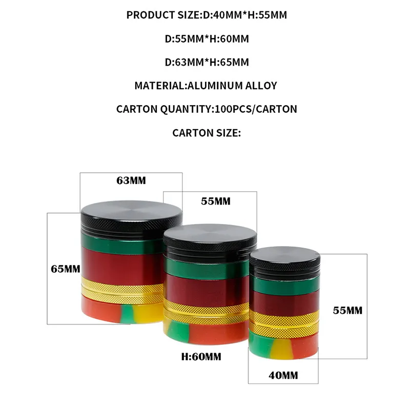 tobacco grinder sizes Rasta Color Aluminum Smoking Herb Grinder With... From 5,39 €