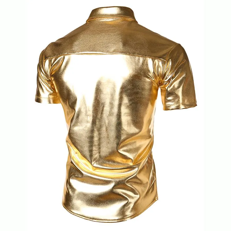 Zemtoo Męski metalowy srebrny srebrny klub nocny Top Light Stage Show Short Shirt Rleeve FD020226Z