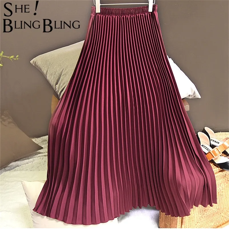 Sheblingbling Womens High Waist Maxi Pleated Midi Skirt Stretchy