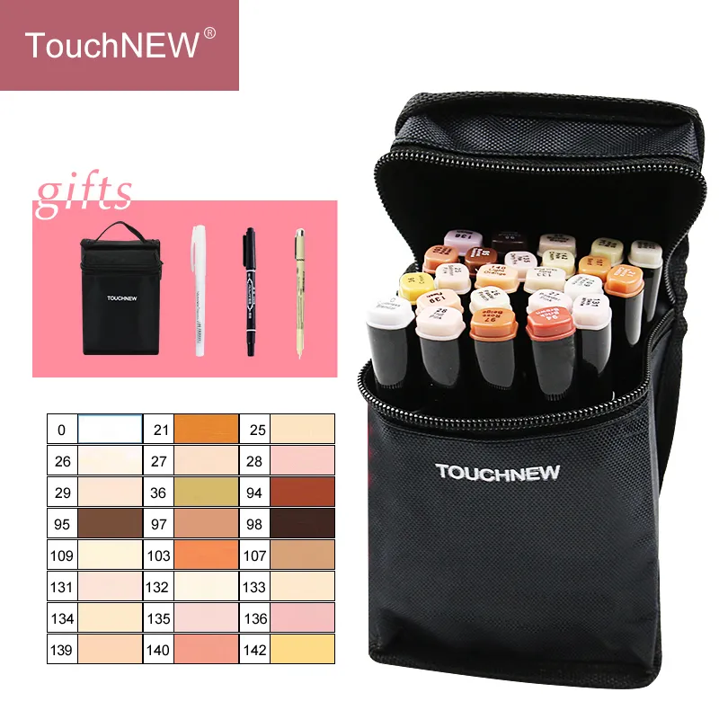 Touchnew 12 / 24colors 스킨 톤 마커 세트 듀얼 헤드 알코올 기반 잉크 스케치 마커 펜 애니메이션 아트 용품 Y200723