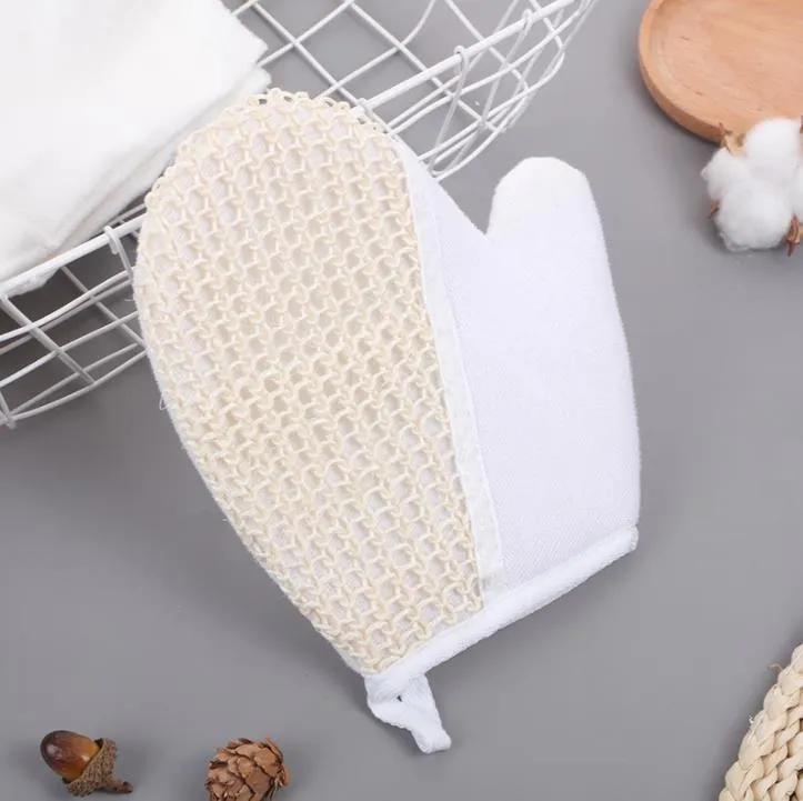 Sisal Bath Glove with Terry Towel Exfoliating Back Brush Shower Gloves Mitt SN3271