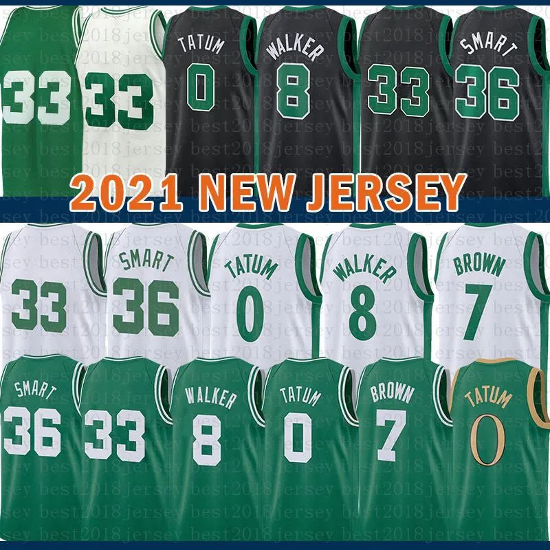 2021 Nuova maglia da basket Jayson 0 Tatum Kemba 8 Walker Mens Larry 33 Bird Youth Kids Jaylen 7 Maglia marrone Retro Marcus 36 Smart 20 Hayward