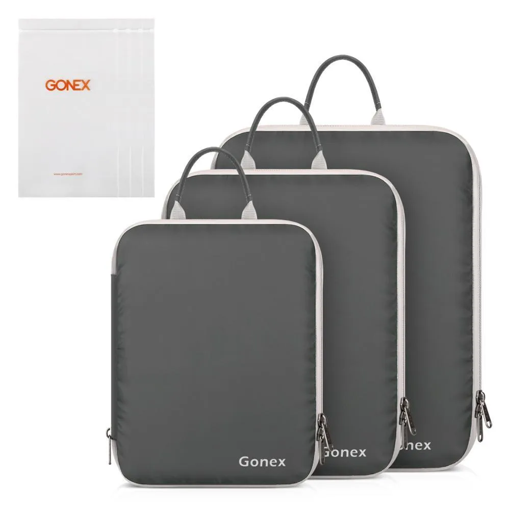 Gonex 3Packs Soft Double Sided Compression Packing Cubes Set med 4 återanvändbara väskor, resväska bagage arrangör resor lagringsäck t200710