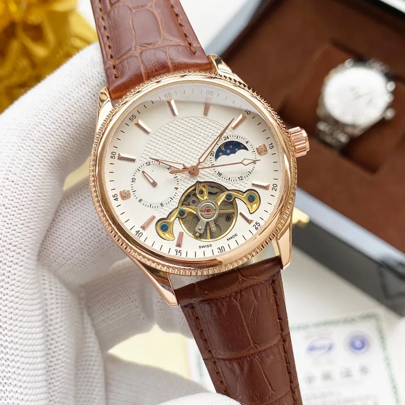 Luxury Mens Watches Top brand mechanical automatic movement Men Designer moon phase Watch Genuine Leather Waterproof man Wristwatches Valentine