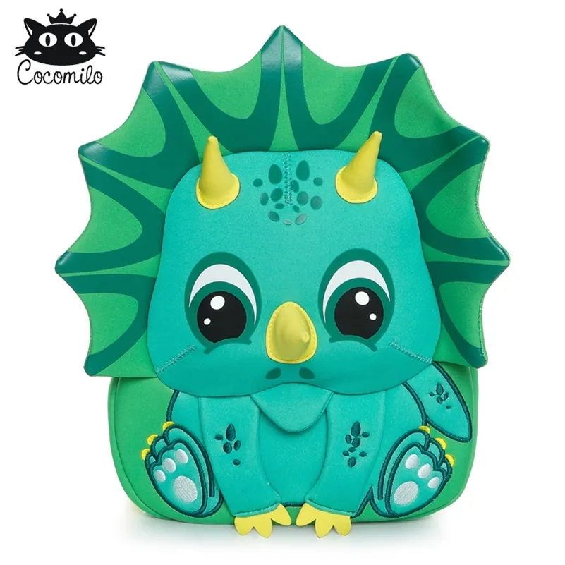 Cocomilo 3D Stylish Triceratops Bag for Boys Age 3-6 Toddler Backpack Green Dinosaur Print Kindergarten Kids Bags 2019 No Smell LJ201225