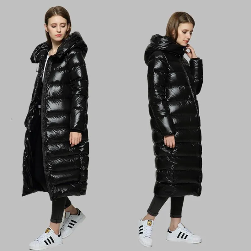 Parka longue d'hiver en duvet de canard blanc 90% pour femme, manteau épais et chaud, à capuche, Slim