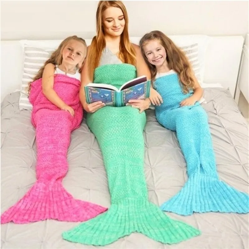 Cammitever Mermaid Battaniye El Yapımı Örme Uyku Wrap TV Kanepe Mermaid Kuyruk Battaniye Çocuklar Yetişkin Bebek Tığ işi Çanta Yatak 201130