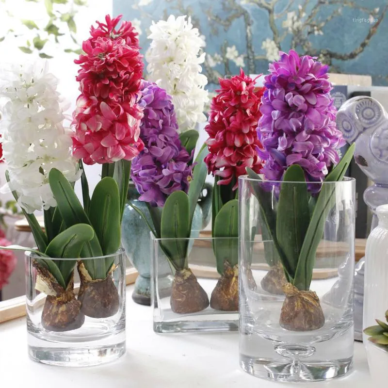 Ghirlande di fiori decorativi Giacinto di fiori artificiali con bulbi Ceramica Simulazione di seta Foglia Decorazione del giardino di nozze Accessori per la tavola di casa