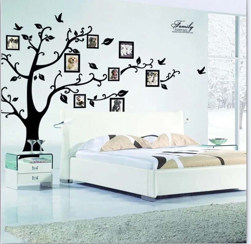 Large Black 3D DIY Photos Frame Trees PVC Wall Decals Adhesive