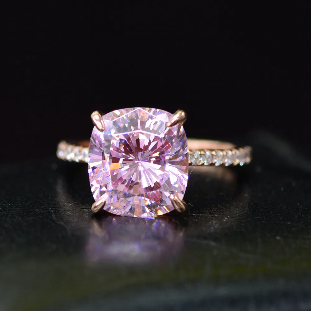 18K Rose Gold Pink Sapphire Diamond Ring 925 Srebrny Party Wedding Pierścienie dla kobiet Fine Jewelry327V