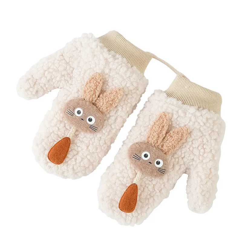 Cartoon mittens female winter warm rabbit hanging neck gloves plus velvet thickened student gloves GD1075