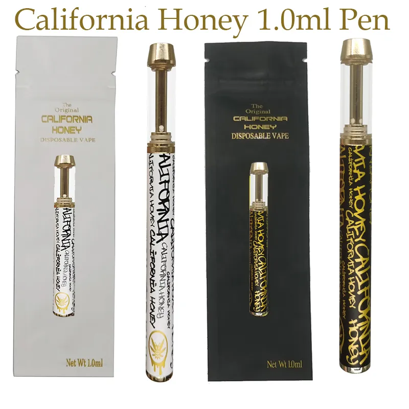 Kalifornien honung engångsångan pennor e cigarettvagnar keramisk spole 1.0 ml uppladdningsbart pod batteri 510 trådvagnar förpackning 400 mAh tomma högkvalitativa förångare