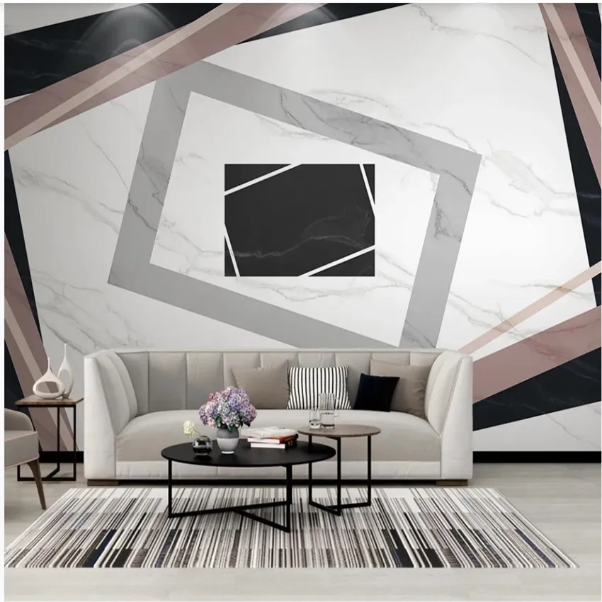 mármore branco Papéis de parede fundo geométrico TV mural 3d murais papel de parede para sala de estar