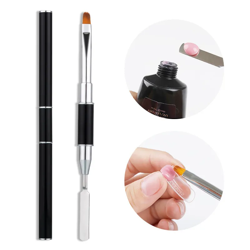 Dual Head Nail Brush Acrylic UV Gel Extension Builder Ritning Pen Borste Removal Spatula Stick Manicures Verktyg