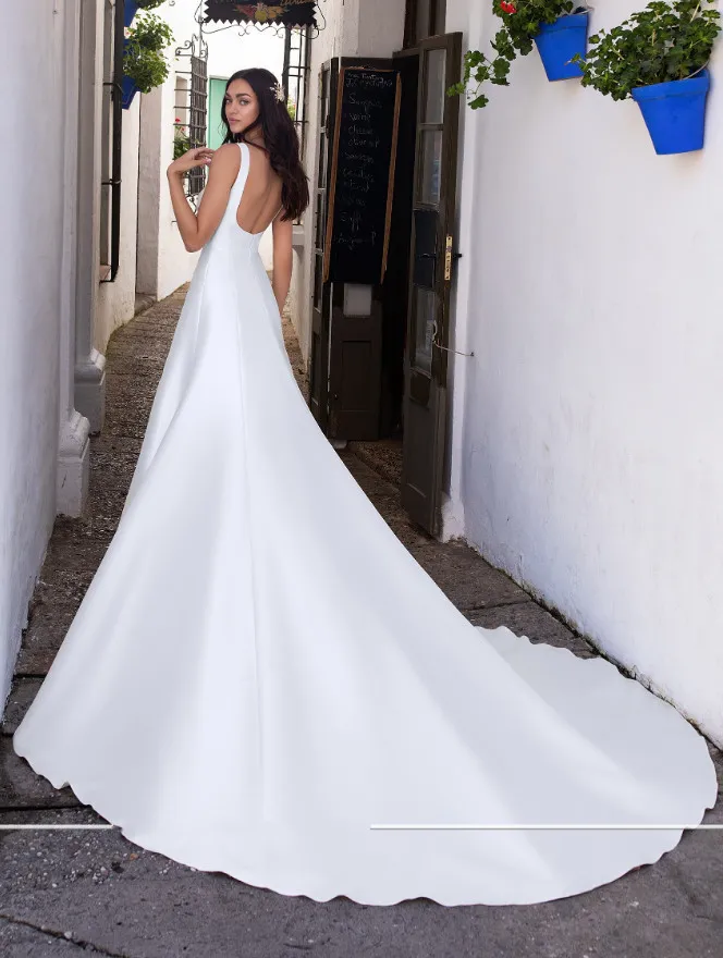 Tatlım Gelinlik 2022 Gelinlik Saten Vestido De Noiva Beyaz Fildişi Backless Gelin Elbiseler Custom Made