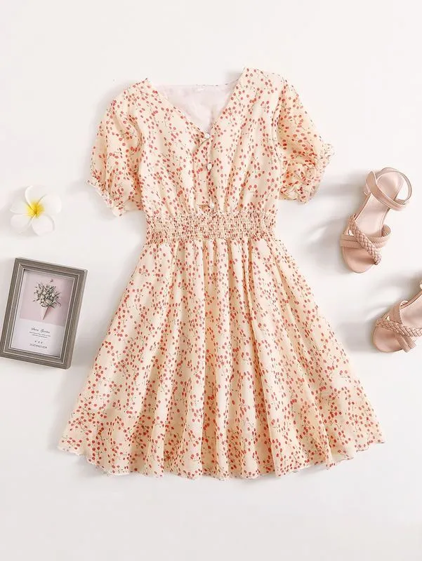 Girls Ditsy Floral Shirred Swing Dress She