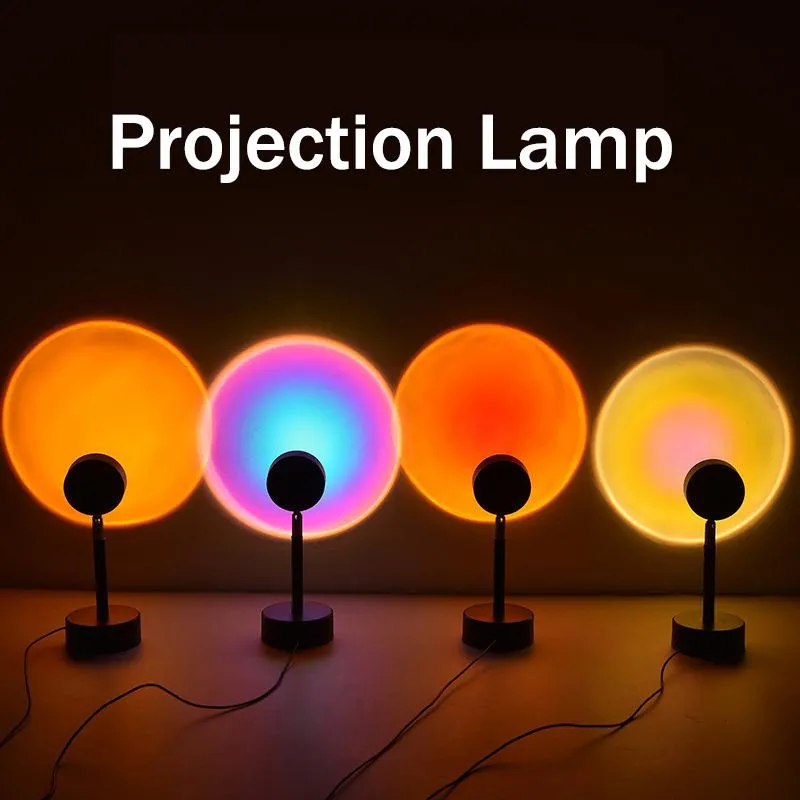 Topp säljare nyhetsposter projektor lampor 180 grader rotation regnbåge solnedgång läge natt ljus USB romantisk projektion lampa för fest tema sovrum inredning