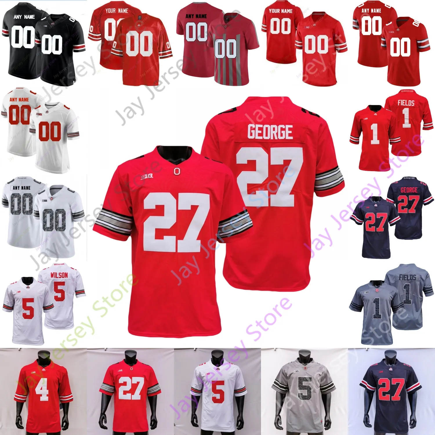 Maglie Ohio State Buckeyes Football NCAA College Ezekiel Elliott Johnson Chambers Wilson Fields Young George Ransom Olave Fleming Kittle Dobbins Griffin