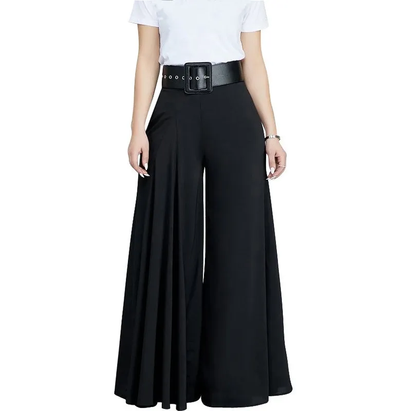 Mujeres Casual suelta plisada pantalones de pierna ancha pantalones palazzo otoño cintura alta elegante pantalon oficina damas pantalones con bolsillos T200223