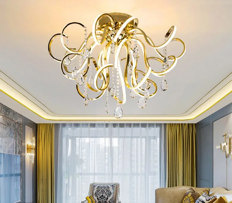 Lustre led moderne et simple de luxe, décoration de maison moderne en or rose k9, luminaires décoratifs en cristal, lampe suspendue pour salon et chambre à coucher