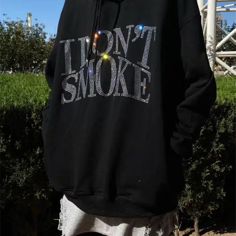 M-3XL Mode I Don't Smoke Impression Hoodie Femmes Pull Noir Tops Surdimensionné À Manches Longues Sweat En Plein Air Casual Survêtement 201203