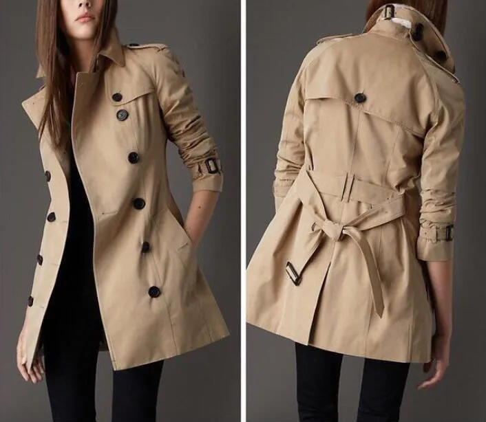 New Classic Women Fashion London England British Middle Long Trench Coat High Quality Winter Double Breasted Slim Trenches Khaki Size S-XXL