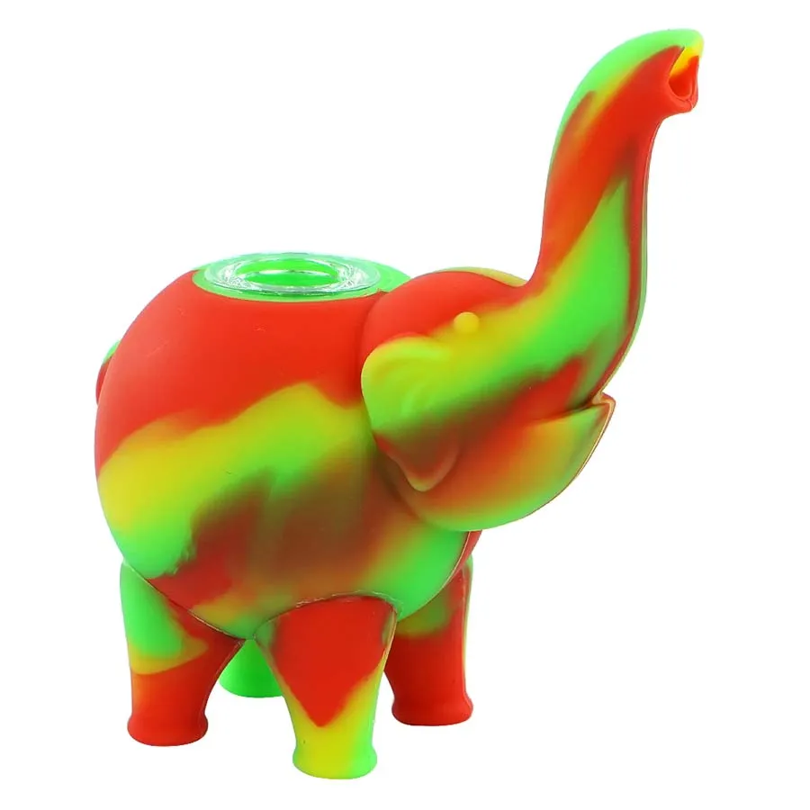 Mini gorgogliatore modello elefante unico Pipa ad acqua Pipa per fumare più colori Olio in silicone Rigs bong Narghilè Bong in vetro