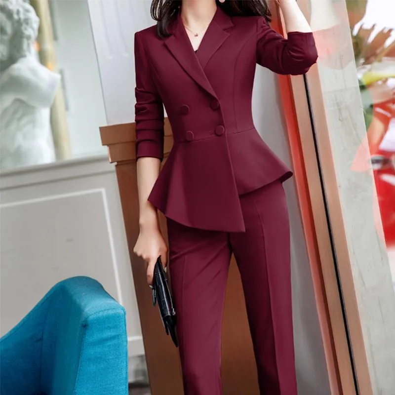 2021 Elegant Womens Business Suit Set Formal Two Piece Pants And