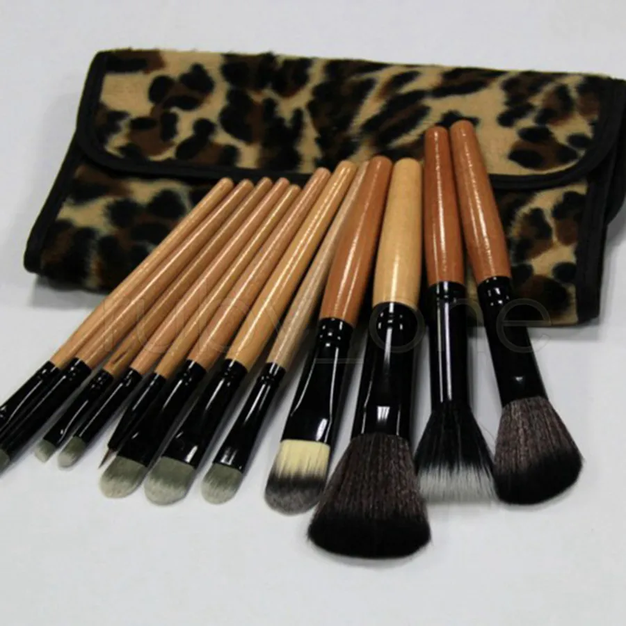 12 sztuk na set Kobiety Pro Makeup Szczotka Zestaw Narzędzie Kosmetyczne Leopard Bag Szczotki Zestaw Rra3896