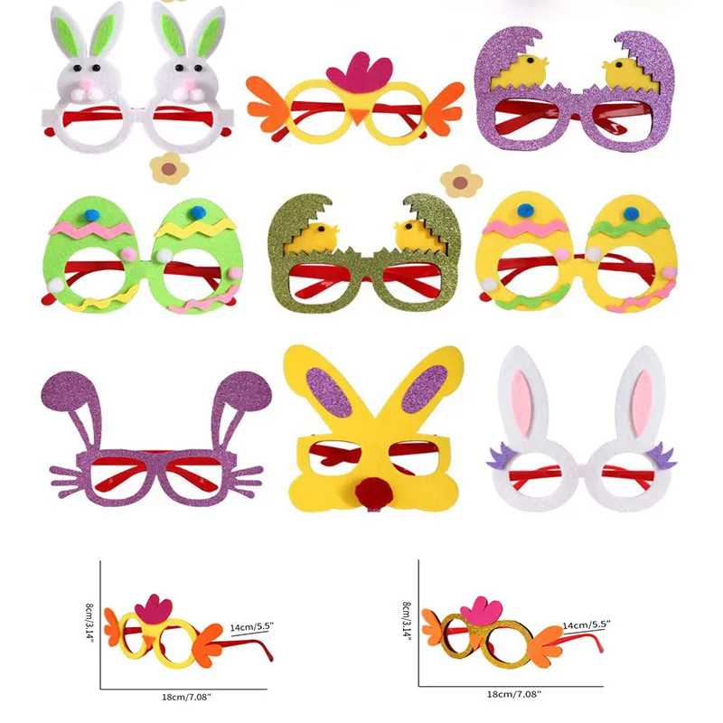 Osterhase-Kaninchen-Brille, Partyzubehör, grüne gelbe Eier, Küken, lustiger Brillenrahmen für Kinder, Foto-Ostern-Party-Requisiten de009