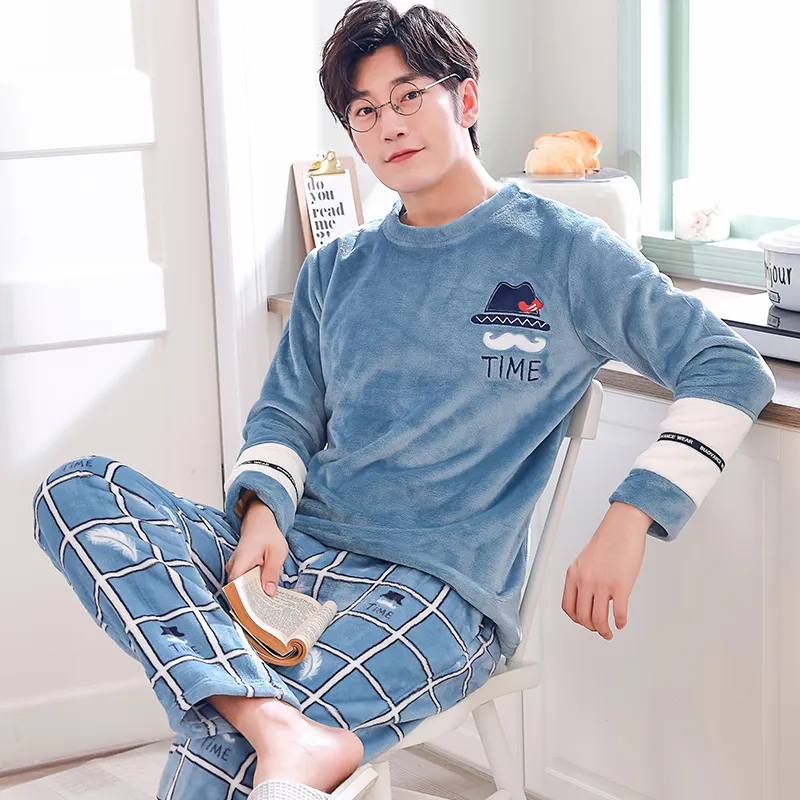 Pyjama Homme En Flanelle Douce - Ensemble Haut Et Pantalon à Manches Longues, Confortable Pour La Nuit Et La Détente