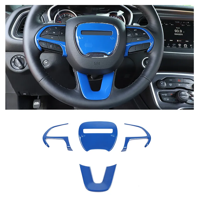 Accessoires de décoration de couverture de volant de voiture ABS bleu pour Dodge Challenger/Charger 2015 UP accessoires intérieurs