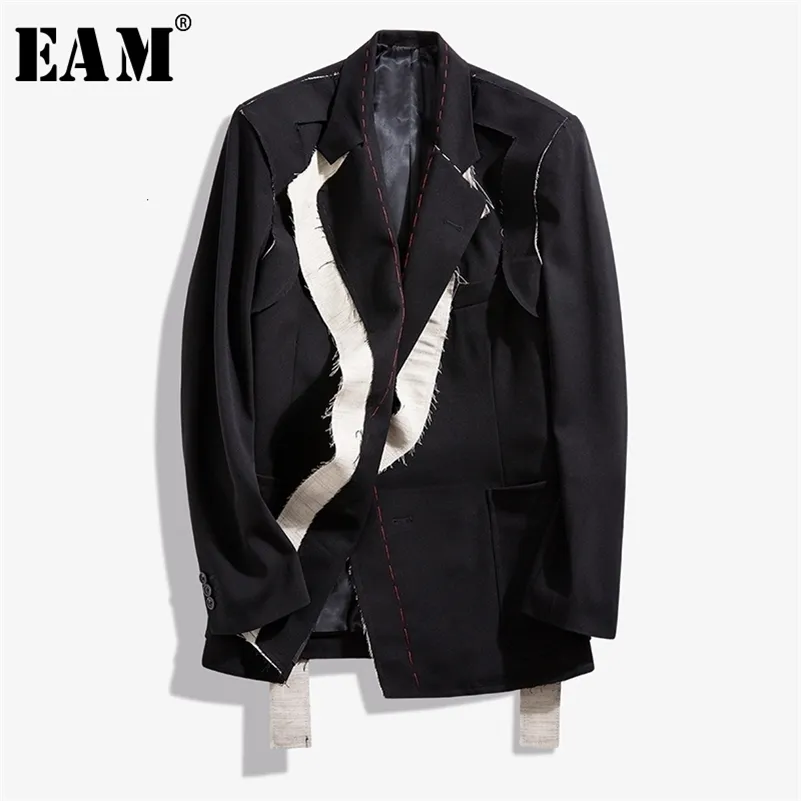 [EAM] Mujeres Black Contrast Color Burr Split Blazer NUEVA Lapa de manga larga Follet Fashion Fashion Spring otoño 2020 LJ200911