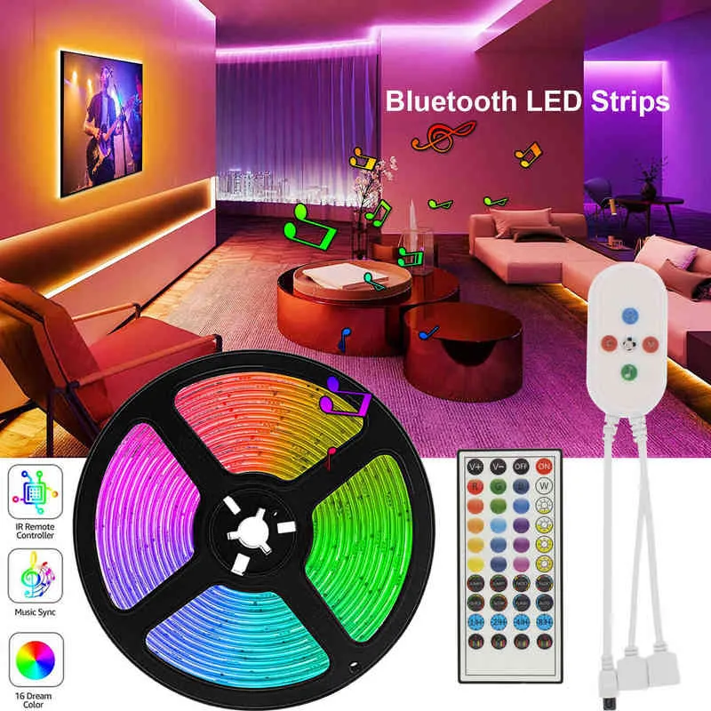 20 Meter 50ft Led Strip Lights DC 12V 5050 RGB Tape tira de led Ribbon Led Strip 5M 10M 15M With Phone Bluetooth APP Room Lights W220309