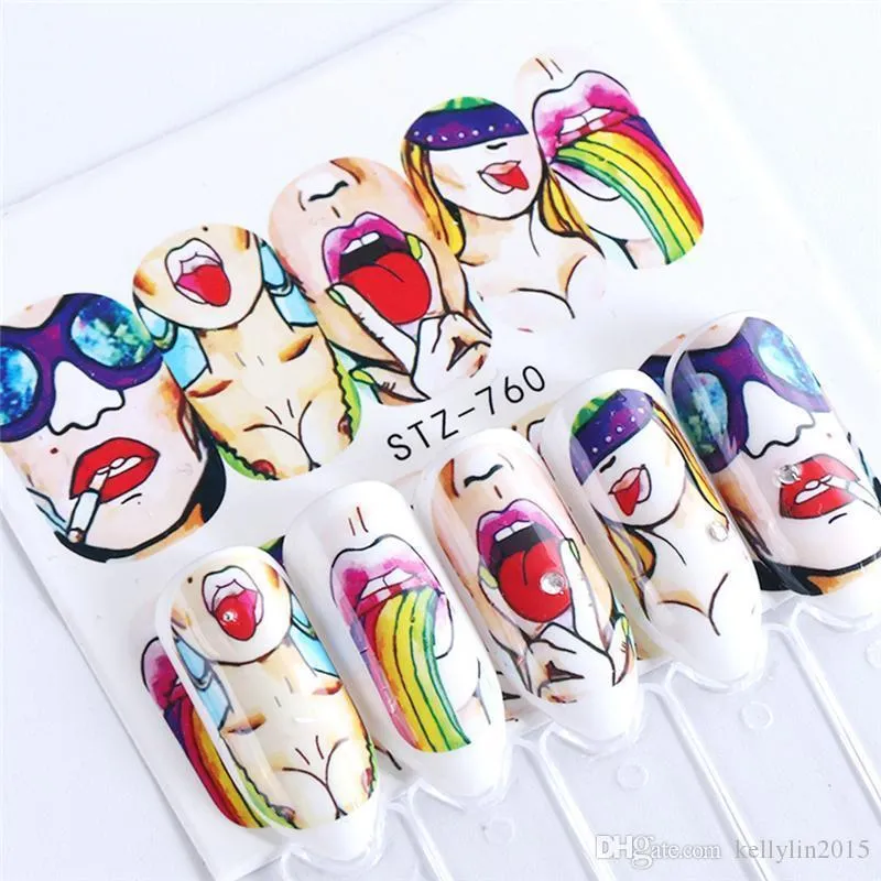 Nail Art Stickers Sexy Lips Cool Girl Letters Decals Cartoon Sticker For Nail Decorations Manicure Tool Colorful Nails Tips 