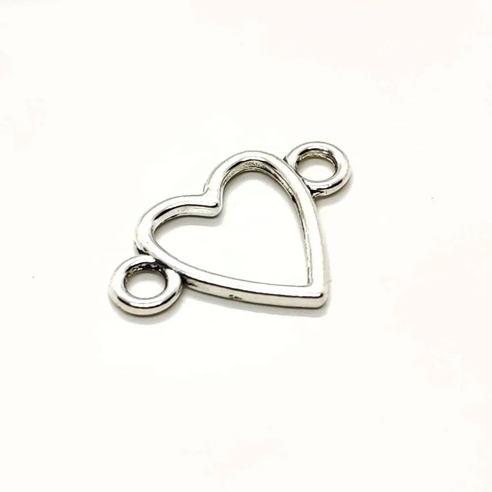 100Pcs Antique Silver Heart Link Connector Connectors Pendant Charms For necklace Jewelry Making findings 24x16mm