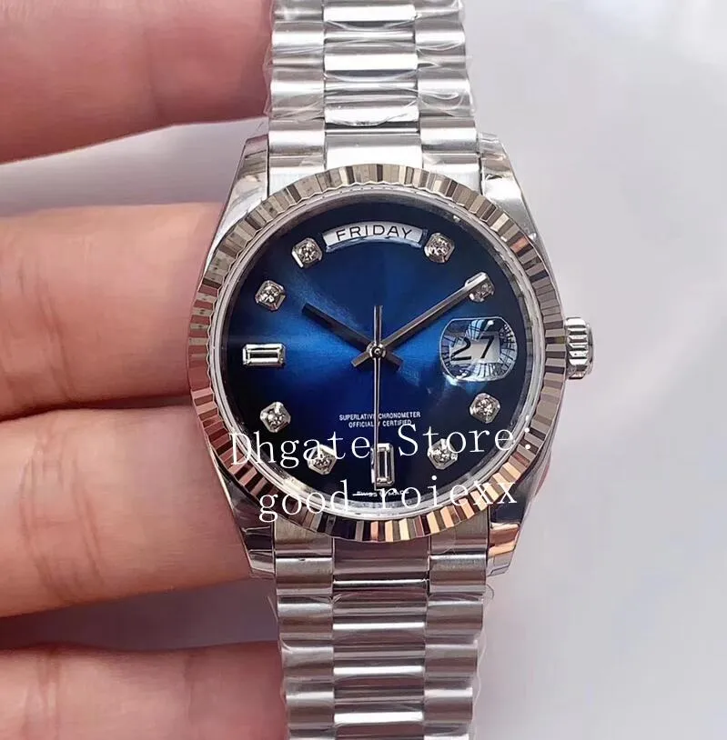 36mm Watch Mother Pearl Dial Watches Men's Automatic Cal.3255 Black White Gradient Blue Day Date 128239 Men Steel EW 118206 Eta EWF Wristwatches