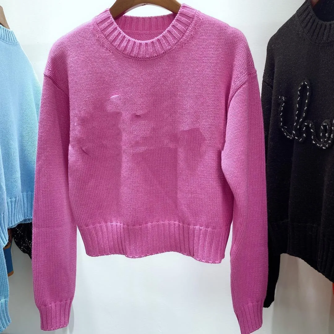 1101 2020 Autumn Brand Same Style Regular Long Sleeve Crew Neck Kint Sweater Pink Black Women Clothes QIAN