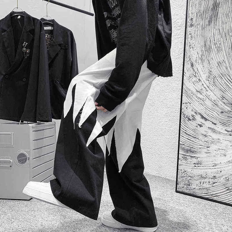 Pantalones rectos de retazos suelto para hombre ropa informal estilo Hip Hop talla gran 5XL Color blanco y negro Otoo e Invierno 0214