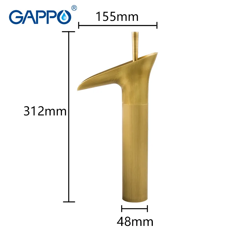 ガッポ盆地蛇口アンティークブラス滝盆地蛇口ミキサータップバスルームウォーターデッキマウントT200710282U