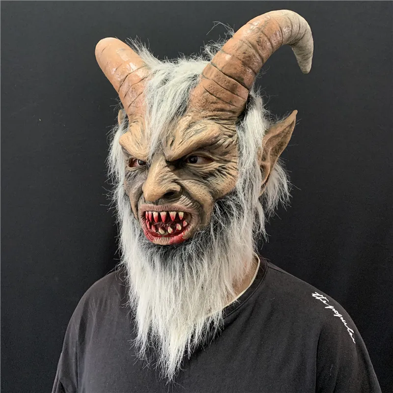Masque Diable Halloween Effrayant – Latex, Cheveux Longs, Dents, Pour Cosplay, Fêtes, Adulte